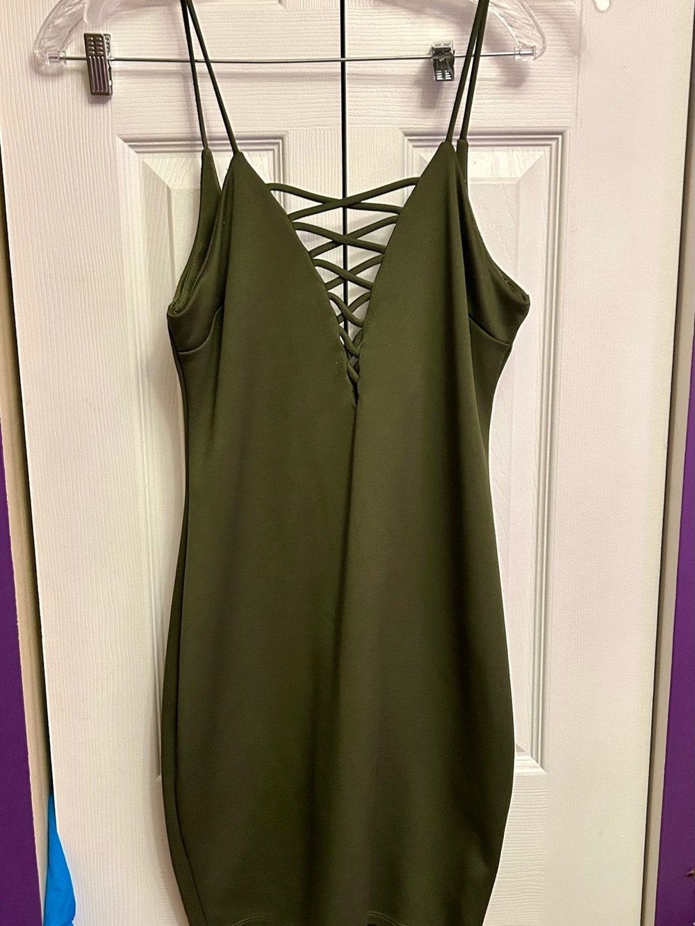 Olive Green Strappy V-Neck Slip Dress (L)